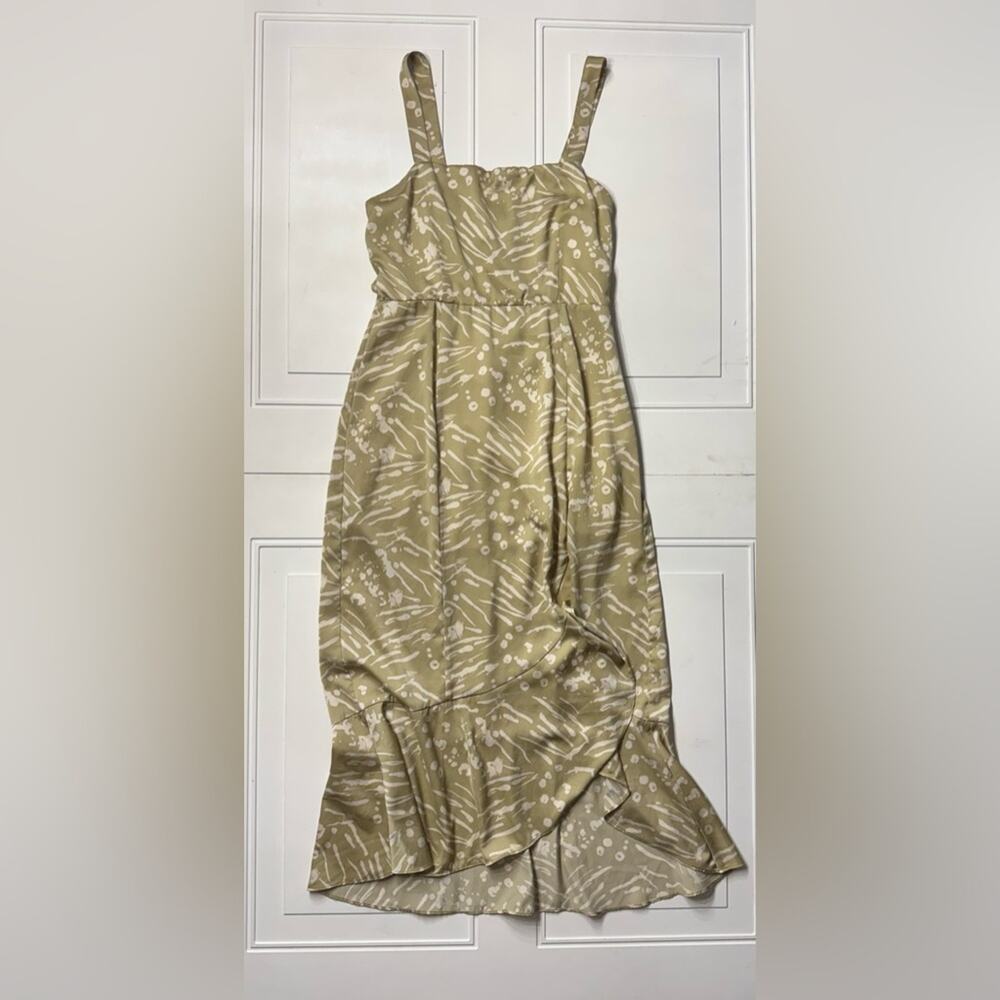 Saltwater Luxe Womens Sz M Beige White Abstract Print Maxi Wrap Dress
